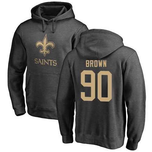 Men New Orleans Saints Ash Malcom Brown One Color NFL Football #90 Pullover Hoodie Sweatshirts